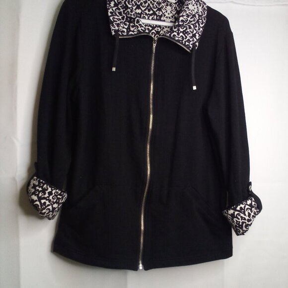 Weekends by Chico's Jacket Women 2 L Full Zip Pockets Roll Tab Sleeve Black - Picture 3 of 16